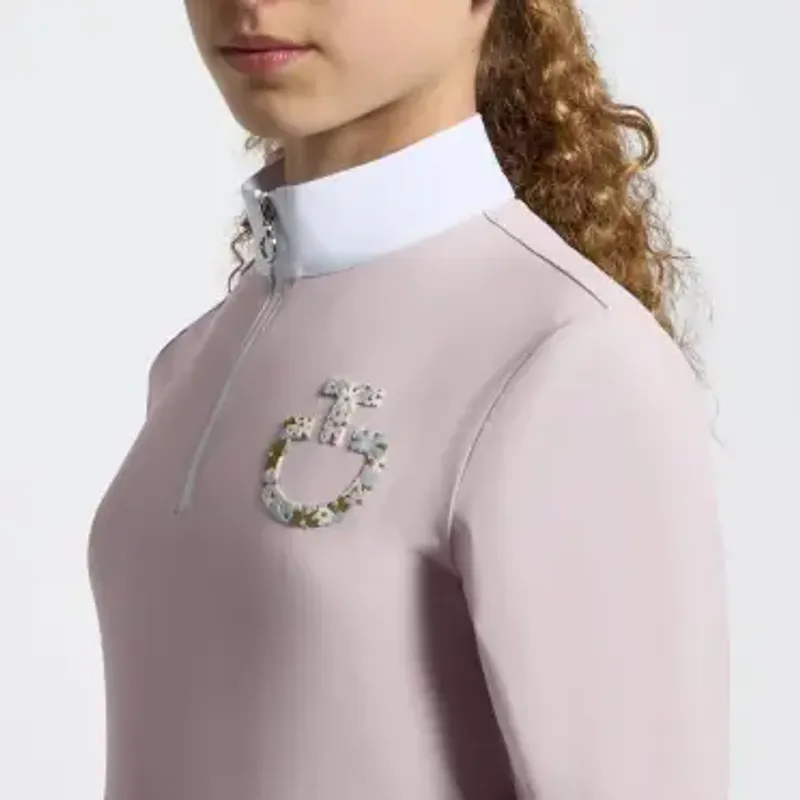 Cavalleria Toscana Floral Embroidery Girls Competition Shirt LS 