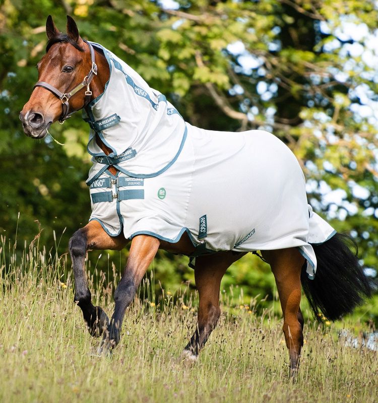 Amigo AmECO Bug Rug Fluedekken med hals - Silver/Teal